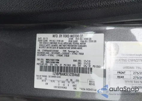 2014 Ford Mustang V6 z USA, uszkodzony, nr VIN 1ZVBP8AM3E5220468